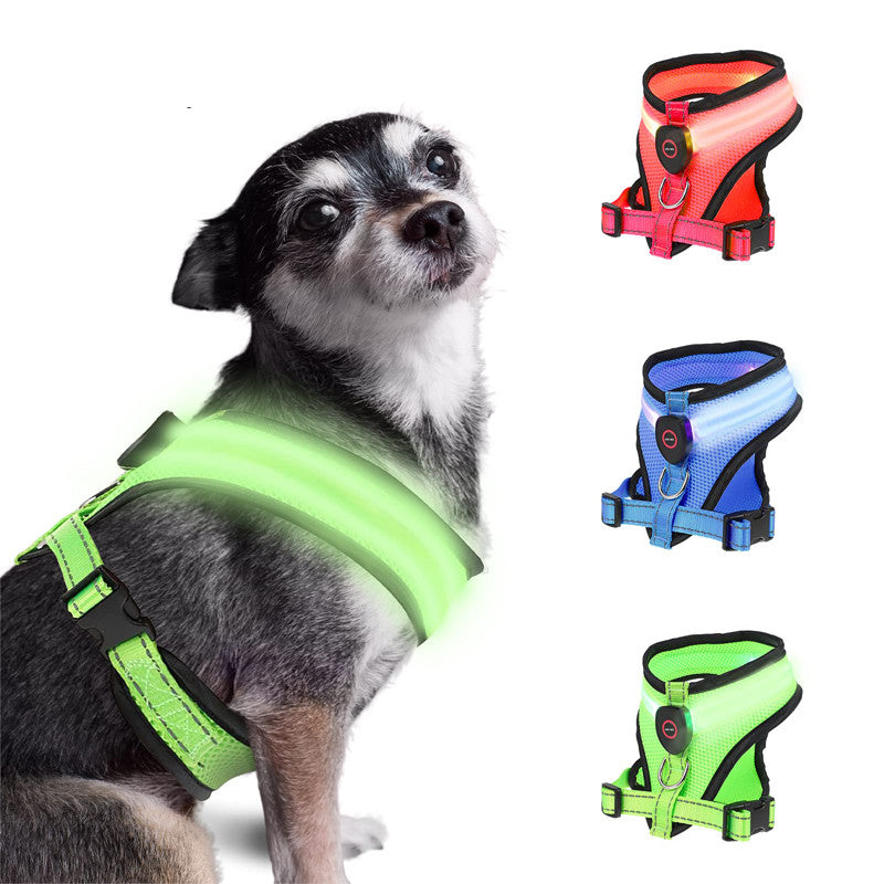 LED Rechargeable Dog Safety Harness – Light Up Reflective Vest for Night Walks
